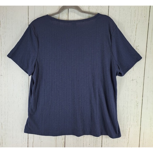 Old Navy Size Large Womens Blue Ribbed‎ Short Sleeve Luxe Top - Picture 8 of 8